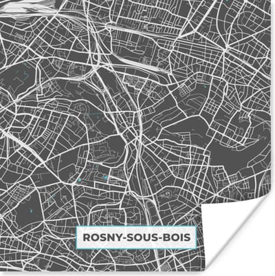 Poster Rosny-sous-Bois - Frankrijk - Plattegrond - Kaart - Stadskaart - 100x100 cm XXL