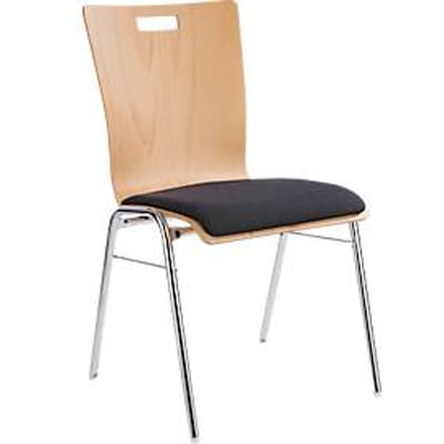 Stapelstoel met zit-/rugkussen - hout en staal - bestand tegen desinfecterende middelen - B 430 x D 410 x H 450 mm - naturel- ons merk Schäfer Shop Select