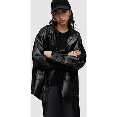 AllSaints Kelsie Shine Jacket Black Size: L | Leather & Biker Jackets Outlet | Dames | Zwart