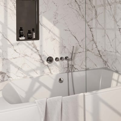 Brauer Chrome Edition thermostatische inbouw badkraan SET 01 met badvulcombinatie en staaf handdouche en doucheslang en wandaansluitbocht chroom