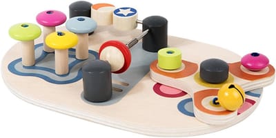 Sensorisch Bord - Houten Activiteitenbord - Fijne Motoriek Ontwikkelen - Meerdere Kleuren - 21 x 14 x 3 cm - Multicolor