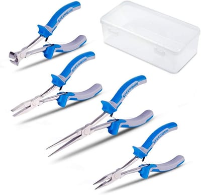 Set van 4 Precisie Langbektangen met Opbergkoffer - Smalle Kniptang voor Moeilijk Bereikbare Plekken