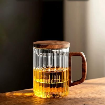 Bureau Bois Verre Transparent Borosilicaté Haute Qualité Tasse à Thé avec Séparation Eau-Thé Tasse à Infusion Verre Transparent Luxe Léger Tasse Trois Pièces pour Thé Vert 400ml gray