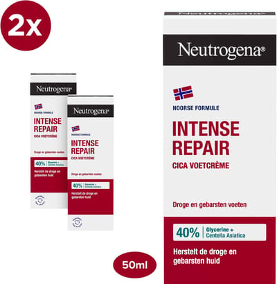 Neutrogena intens hydraterende voetcrème - Noorse Formule klovenzalf - voetencrème voor vereelte voeten - 2 x 50ml