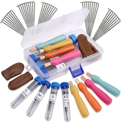 Multicolor vilt pakket unisex 50 delige naaldviltset met opbergdoos viltnaalden houten handvatten en accessoires voor vilten handwerk
