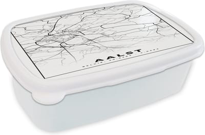 Broodtrommel Wit - Lunchbox - Brooddoos - Stadskaart – Plattegrond – België – Zwart Wit – Aalst – Kaart - 18x12x6 cm - Volwassenen