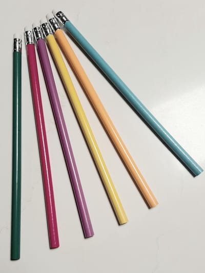Stationery - 6 pastel HB potloden- 6x potlood -pastel roze groen oranje paars blauw geel - met gum