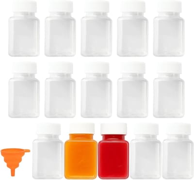 Set van 15 Herbruikbare Transparante Plastic Flessen van 100 ml met Deksel voor Sap, Water en Smoothies