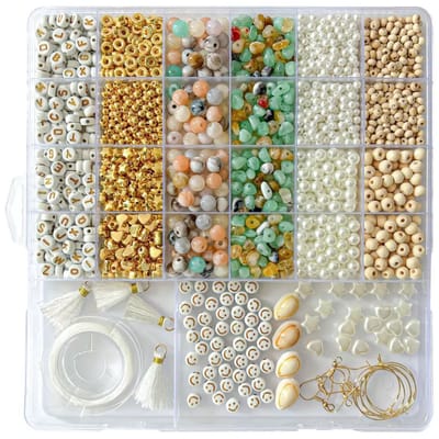 1500 Stuks Kralenset voor sieraden - DIY Armband & Sieraad Set met Natuurstenen Kralen- Knutselen Meisjes - Bedels – Letterkralen - Letterkralen - Kralen ketting - set met gouden kralen & alfabetkralen - LOUZIR