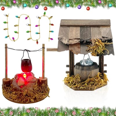Miniatuur Accessoires Set voor Poppenhuis - Kampvuur met LED en Waterpomp