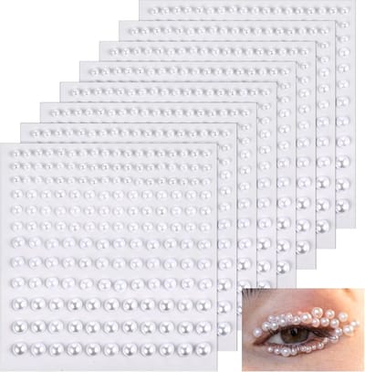 Set van 1320 Zelfklevende Halfparels, 8 Vellen met Strass Steentjes voor Gezichtsdecoratie, Manicure en DIY Creaties, 3/4/5/6 mm in Wit