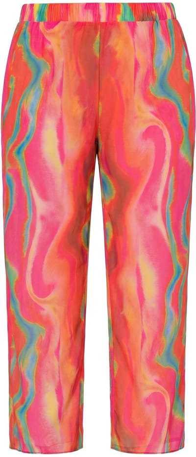 Ulla Popken - Dames - Wijde broek golfmotief wijde pijpen elastische tailleband - Magenta roze - Maat 42+