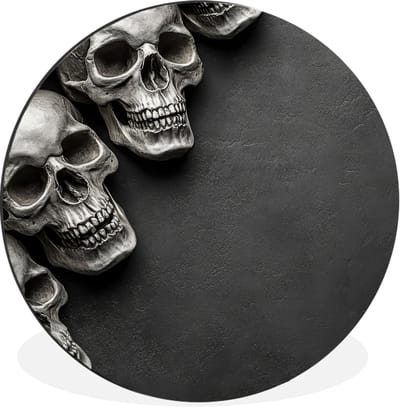 WallCircle - Wandcirkel - Muurcirkel - Skelet - Doodshoofden - Schedels - Zwart - Aluminium - Dibond - 30x30 cm - Binnen en Buiten