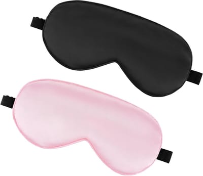 Zijde Oogmasker Set voor Dames, Verstelbare Elastische Band, Lichtdicht, Huidvriendelijk, Ideaal voor Thuis en Reizen, Zwart en Roze