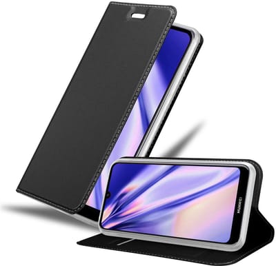 Cadorabo Hoesje geschikt voor Huawei Y6S in CLASSY ZWART - Beschermhoes met magnetische sluiting, standfunctie en kaartvakje Book Case Cover Etui