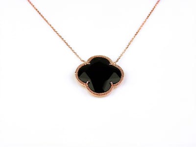 model Fiori kleine klaver ketting in zilver roze verguld zwarte klaver