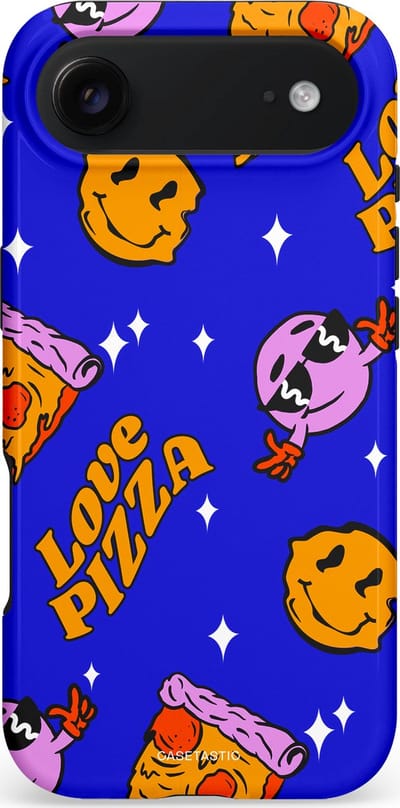 Casetastic hoesje geschikt voor Apple iPhone Air - MagSafe - Dubbellaagse bescherming - Funky Pizza - Fashion Case - Paars Okergeel Donkerblauw Bruin