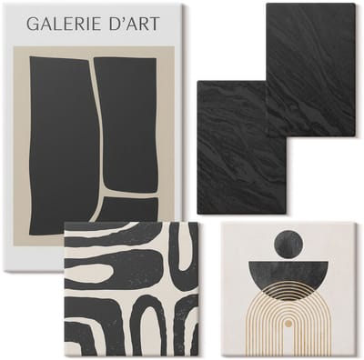 Wallfluent Set van canvas schilderijen - Abstracte vormen en donker marmer Canvas Schilderijen Set - Set van 5 Canvas Schilderijen - Bruin Set van Canvas Prints - Texturen Canvas Kunst Set - Boheemse Canvas Kunst Set