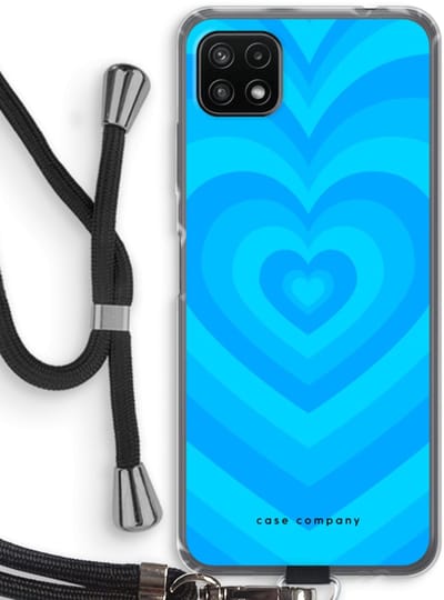 Case Company® - Hoesje met koord geschikt voor Samsung Galaxy A22 5G hoesje met Koord - Hart Blauw - Telefoonhoesje met Zwart Koord - Bescherming aan alle Kanten en Over de Schermrand