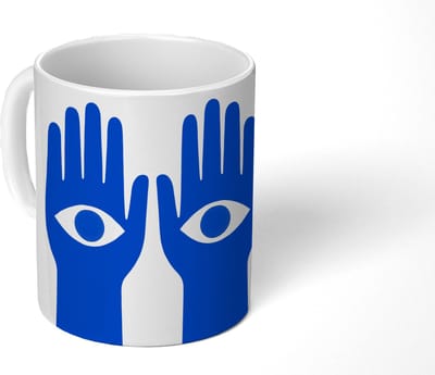 Mok - Koffiemok - Handen - Twee - Ogen - Blauw - Mokken - 350 ML - Beker - Koffiemokken - Theemok