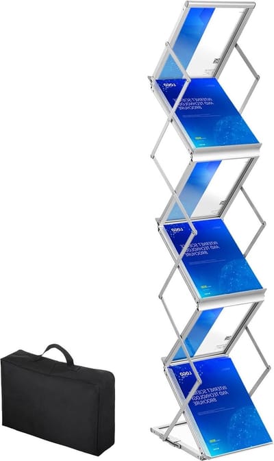 Literatuurstandaard 6 vakken pop-up aluminium magazijnstandaard - lichte catalogushouder standaard - draagtas - woonkamer hotel - beurs tentoonstelling kantoor