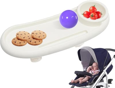 Kinderwagen Dienblad - Bekerhouder Tafeltje - Onderweg Organiseren - Universele Bevestiging - 44 x 17 x 7 cm - Wit