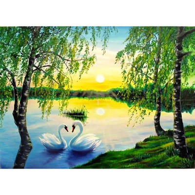5D bricolage diamant peinture cygne rivière coucher de soleil paysage diamant broderie point de croix 30X40CM