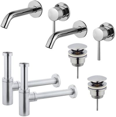 FugaFlow Eccelente Sobrado Badkamer Wastafelkraanset - voor dubbele wastafel - inbouw wastafelkraan - klikwaste plug - design sifon - Chroom