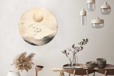 WallCircle - Wandcirkel - Muurcirkel - Landschap - Japandi - vogel - Aluminium - Dibond - 90x90 cm - Binnen en Buiten