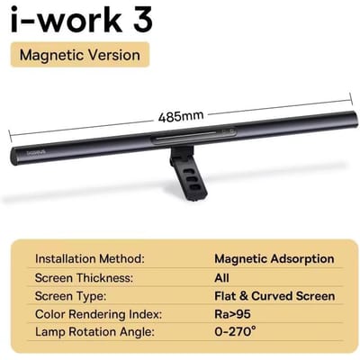 Lampe suspendue d'écran d'ordinateur Baseus, lumière de nuit magnétique arrière, lumière de lecture, bande tactile, réglage infini noir