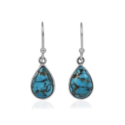 SilverGems Zilveren oorhangers met cabouchon geslepen druppel vormige Turkoois edelstenen