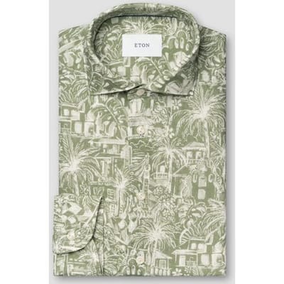 Eton Overhemd Rich Style Fantasy Pattern Linnen Groen / male