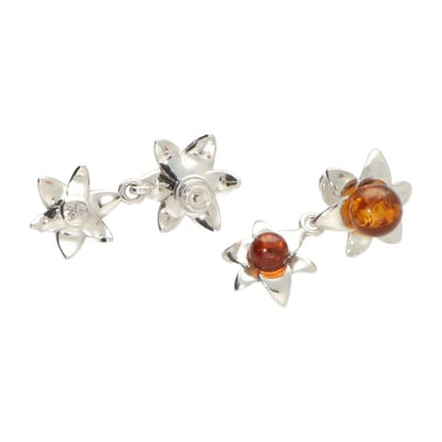 La Rosa Princesa Zilveren Bloemen Amber Oorbellen oorhangers - Gerhodineerd