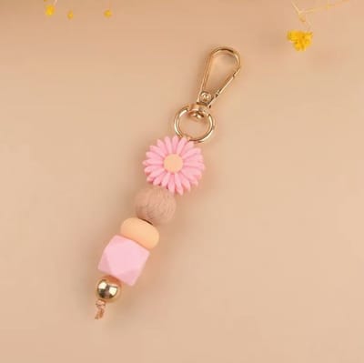 Sleutelhanger, tashanger met kralen | roze