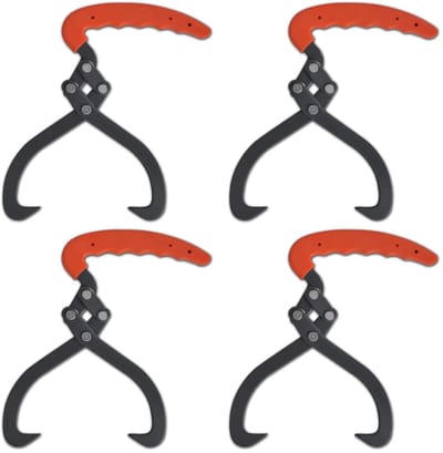 Set van 4 Houttangen - Sleeptangen van Koolstofstaal met PVC Handvat - Max. 50 kg - Houtklem voor Brandhout & Boomstammen - 30 cm