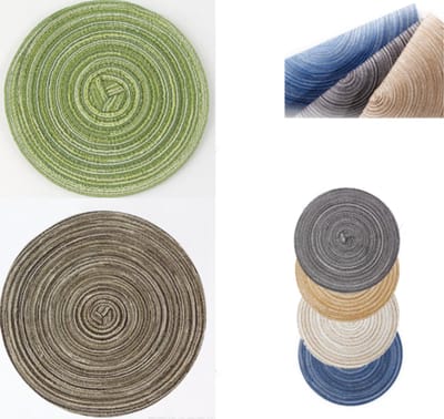 Set van 6 ronde placemats - 15-inch creatieve placemats - Gemengde kleuren - Perfect voor een keukentafel of een feestje - Half-handgeweven - Milieuvriendelijk en herbruikbaar - Onderzetter voor thuis, kom, thee - Warmte-isolatie