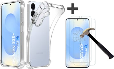 Hoesje met 2 Stuks Screenprotectors Geschikt voor Samsung Galaxy S25 Plus Hoesje Siliconen Shockproof Case - Arara Backcover- Transparant