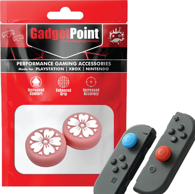Gadgetpoint - Thumb Grips voor Nintendo Switch Joy-Con Controllers - Gaming Thumbgrips - Performance Anti-Slip Thumbsticks - Bescherming Accessoires - Bloemetjes Roze met Wit