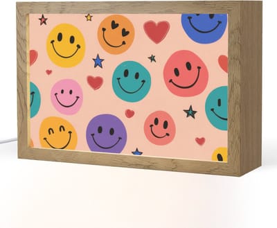 Nachtlampje 30x20 cm - Kinder lampje - Smileys - Kleurrijk - Hartjes - Tafellamp kinderkamer - Slaapkamer lamp - Bedlamp kinderen - Kinderlampje stopcontact - Wandlamp babykamer - Nachtlampjes