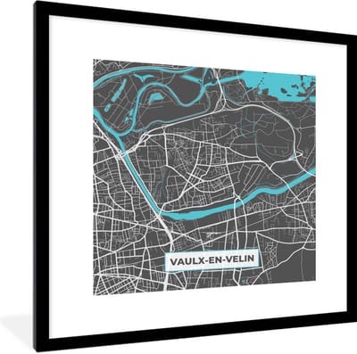 Fotolijst incl. Poster - Vaulx-en-Velin - Frankrijk - Stadskaart - Kaart - Plattegrond - 40x40 cm - Posterlijst