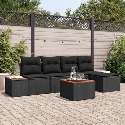 vidaXL - Tuinbank - Set - 6 - st - 5-Aantal - zitplaatsen - Zwart - Polyrattan
