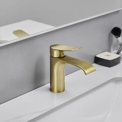Dailygoods- Wastafelkraan Geborsteld Goud - Badkamer Kraan - Enkel Handvat - 1 Gat - Massief Messing - Totale Hoogte 142 mm - Badkamerkraan