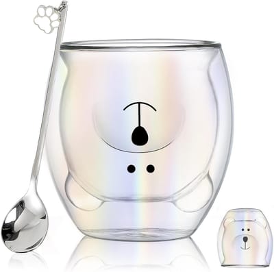 Schattige iriserende beer mok met handvat - Dubbelwandige koffie- en theemok, perfect als cadeau voor vrouwen en berenliefhebbers, ideaal voor verjaardagen en kerst.