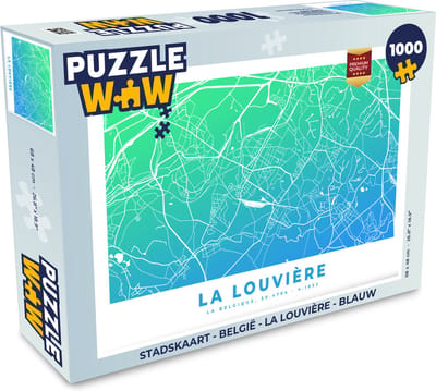 Puzzel Stadskaart - België - La Louvière - Blauw - Legpuzzel - Puzzel 1000 stukjes volwassenen - Plattegrond
