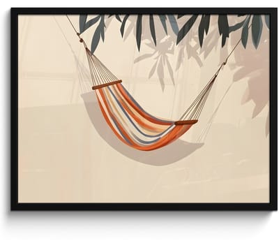 Poster in lijst - Fotolijst 70x50 cm - Posters - Hangmat - Kleurrijk - Bladeren - Schaduw - Posterlijst zwart - Decoratie - Wanddecoratie woonkamer - Muurdecoratie slaapkamer