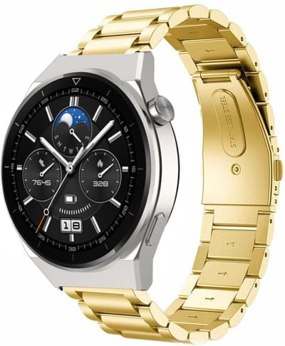 Strap-it Stalen schakel bandje - geschikt voor Huawei Watch GT / GT 2 / GT 3 / GT 3 Pro / GT 4 46mm / GT 5 & 5 Pro (46mm) / GT 2 Pro / GT Runner / Watch 3 (Pro) / Watch 4 (Pro) / Watch Ultimate - goud