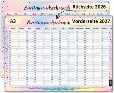 Wandkalender 2026 DIN A3 Inclusief 2027 Voor- en Achterkant Beschrijfbaar