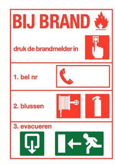 Richtlijnen bij brand type 3 bord - kunststof - staand 210 x 297 mm