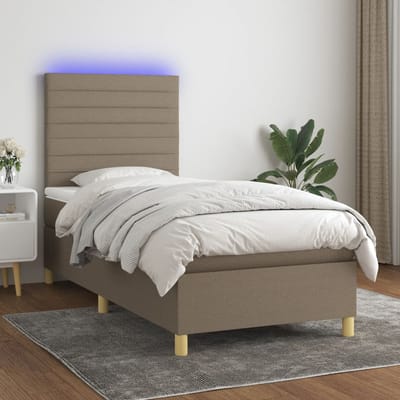 vidaXL - Boxspring - met - matras - en - LED - stof - taupe - 90x190 - cm