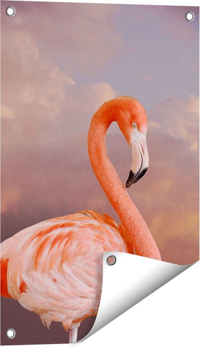 Gards Tuinposter Roze Flamingo in de Wolken - 40x60 cm - Tuindoek - Tuindecoratie - Wanddecoratie buiten - Tuinschilderij